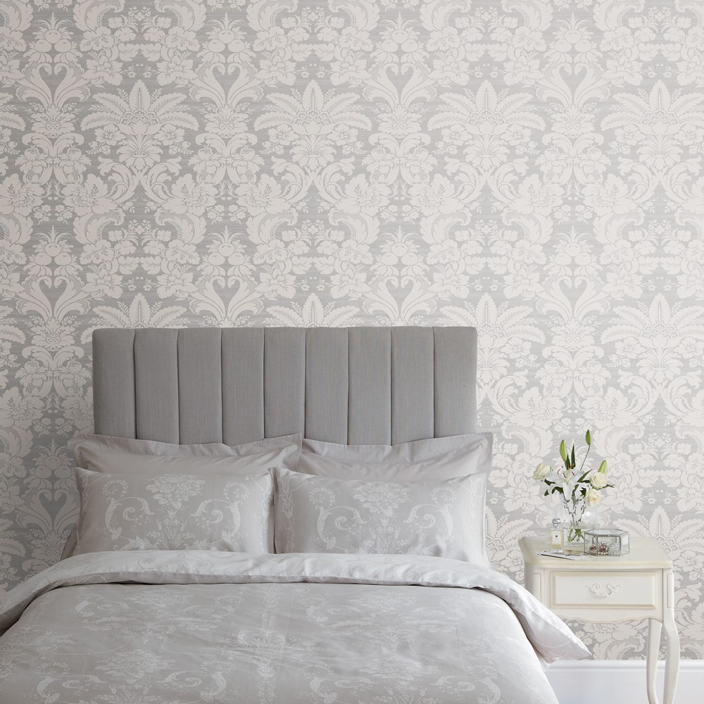 Martigues Damask Wallpaper 114920 by Laura Ashley in Moonbeam Grey